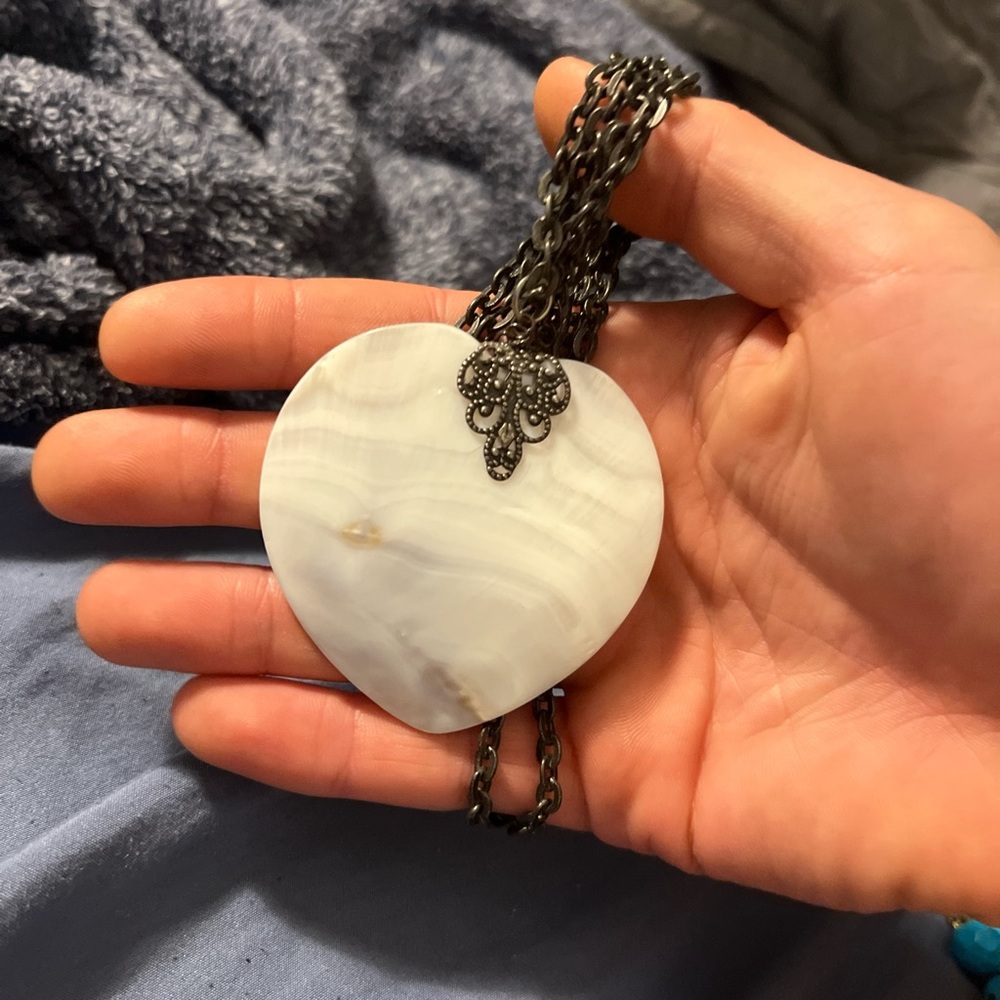 HUGE Victorian mother of pearl heart pendant
